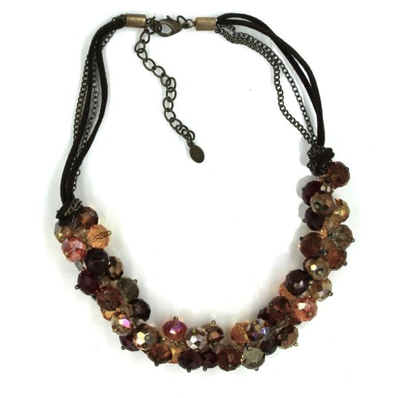 ALI KHAN New York crystal necklace autumn red, gold, brown 18" - Picture 2 of 6